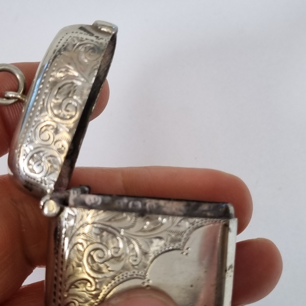 Antique Solid Silver Vesta Case Birmingham 1904 Arthur Cook 26.4g 4.5cm