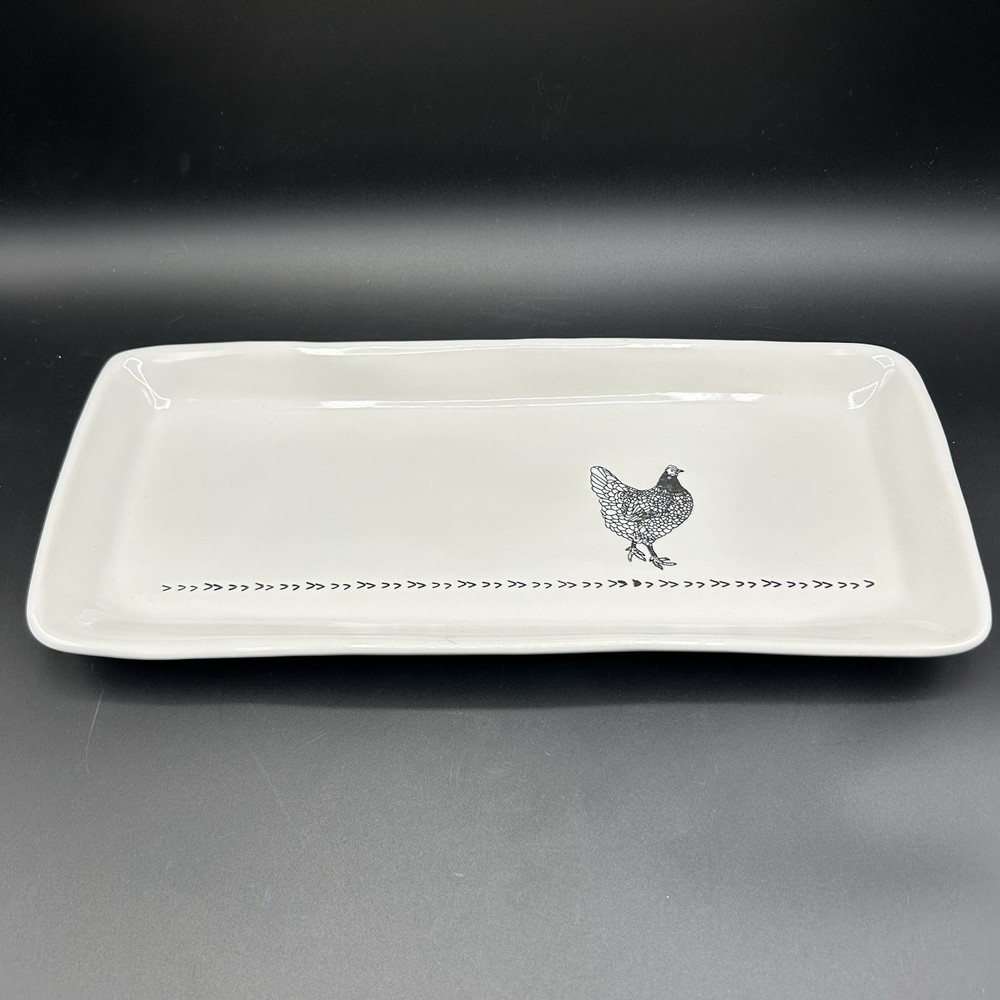 Pier 1 White Serving Tray Platter Embossed CHICKEN Footprints 12.75” Easter