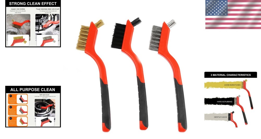 Conveniently Packaged 3 Brass Wire Brushes - Ideal Rust Removal and Storage