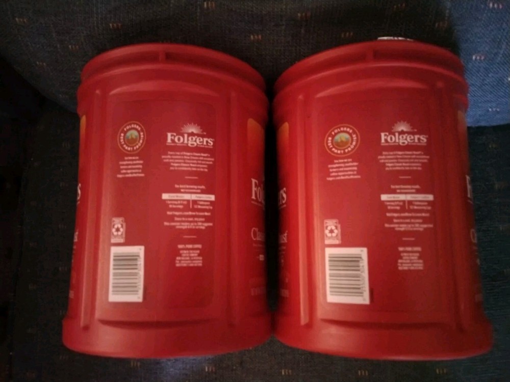 EMPTY PLASTIC FOLGERS CANS 40.3 oz each