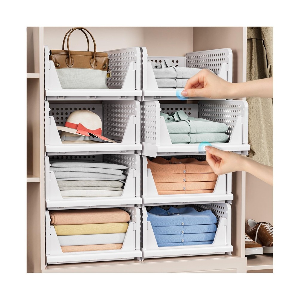5 Pack Stackable Closet Storage Basket - Stackable Storage Bins, Multifunctio...