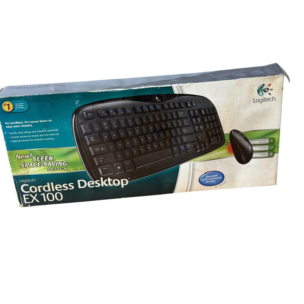 Logitech Cordless Desktop EX 100 Wireless Keyboard & Optical Mouse Bundle Black