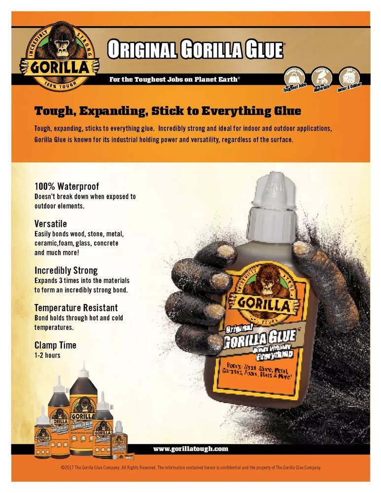 Gorilla Glue Original Brown Polyurethane Glue 50002, 2 Ounce Bottle