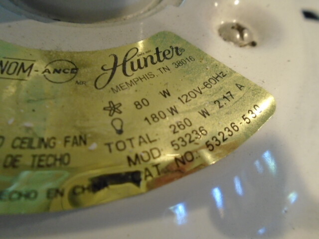 HUNTER CEILING FAN REPLACEMENT ARM/BLADE/BRACKET WHITE PART NUMBER K0156