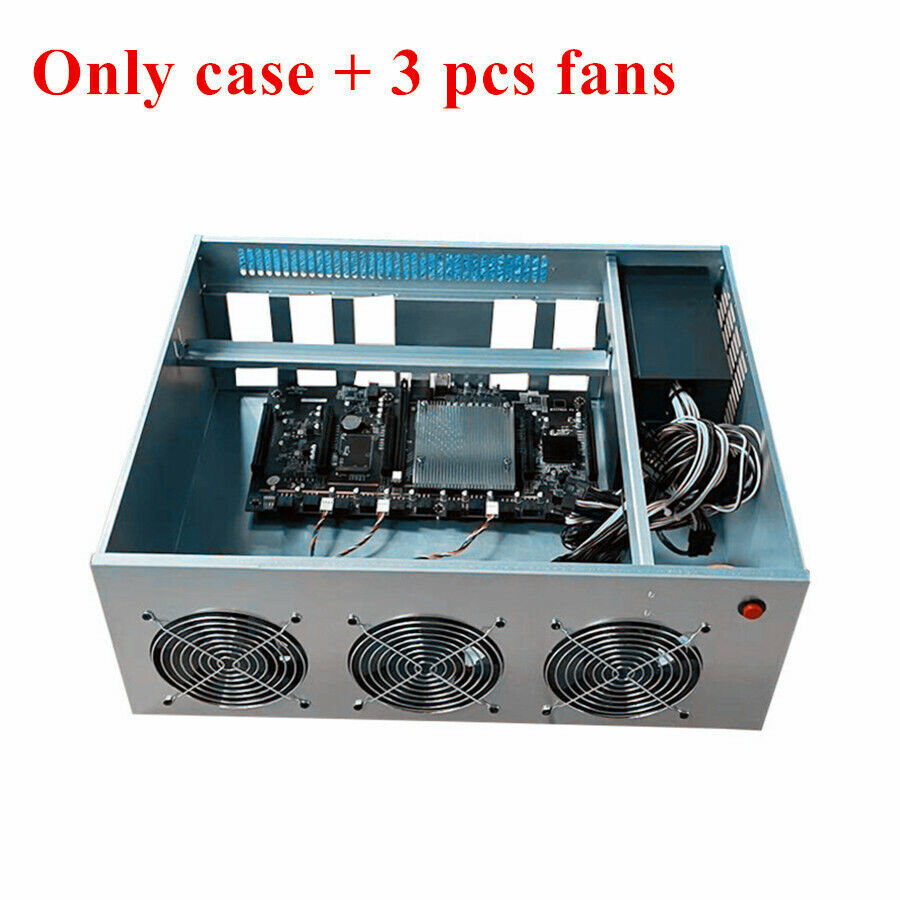 NEW 5 GPU Cards Open Air PC Mining Server Chassis Frame Case + 3Pcs Fans