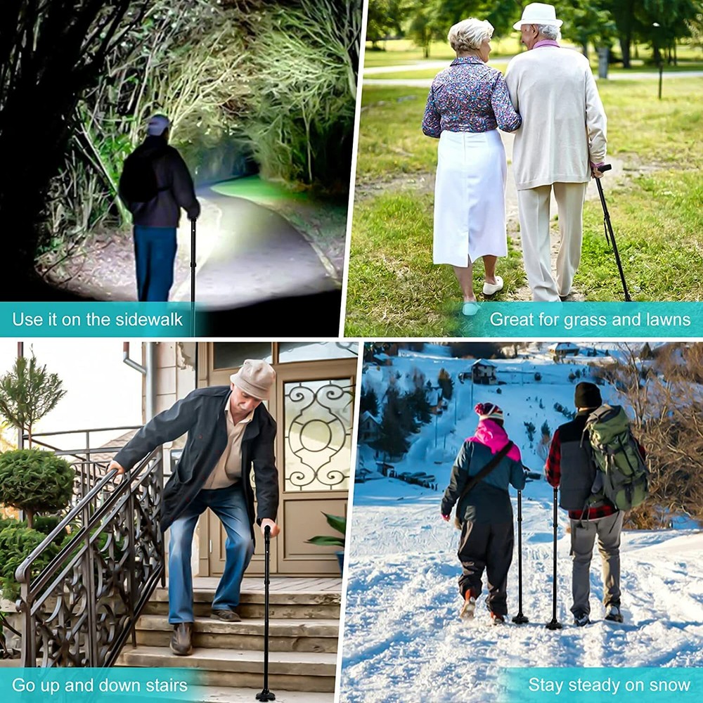 Retractable Non-Slip Walking Stick LED Light Extendable Adjustable Walking Cane