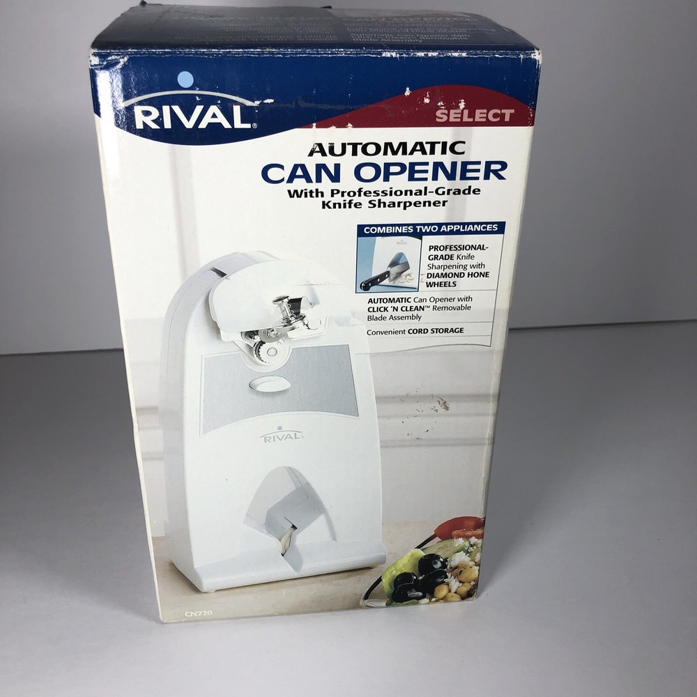 Rival Automatic Can Opener With Knife Sharpener Model CN770 New Open Box White