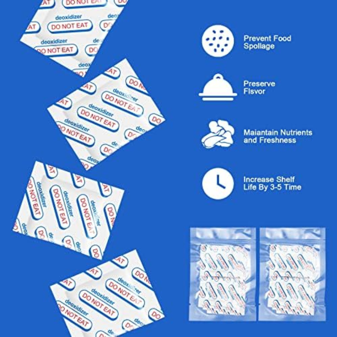 500cc Oxygen Absorbers for Food Storage - 100 Count (20x Packs of 5) - for Long