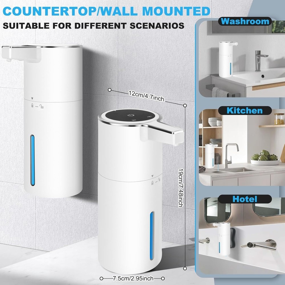 Automatic Soap Dispenser Liquid Touchless 13.52oz/400ml Wall USB Rechargeable