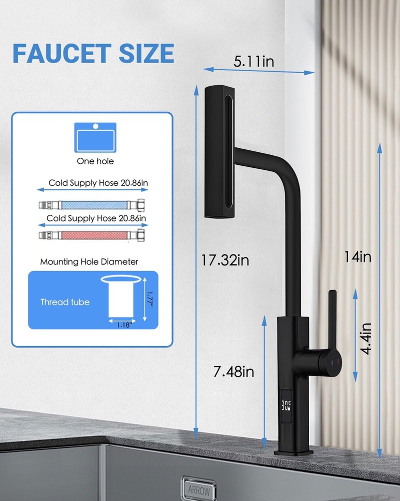 Black Kitchen Faucet with Pull Down Sprayer, Waterfall Pull Out Kitchen Fauce...