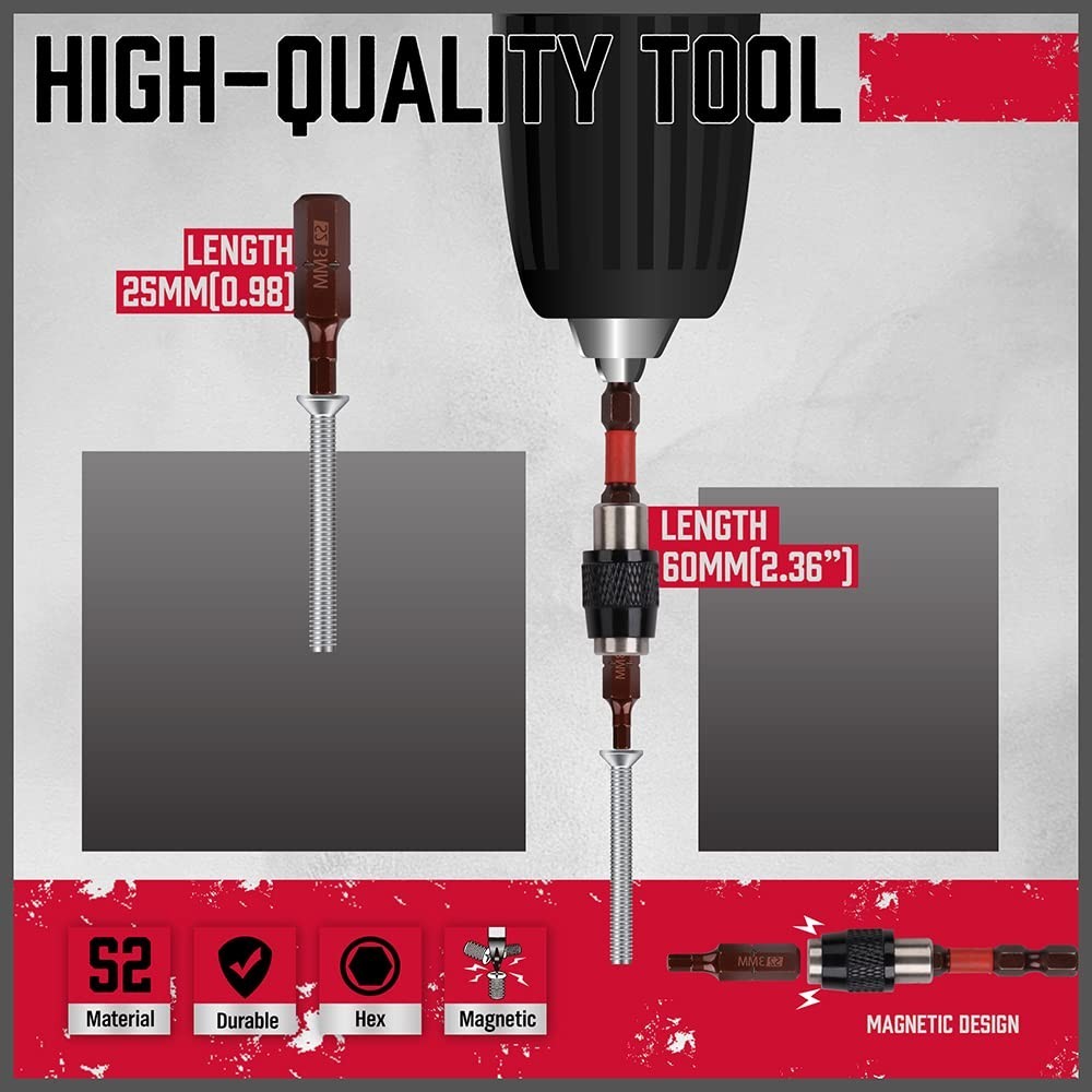 25 Pc Hex Bit Set, Allen Key Drill Bits, Quick Change, SAE Metric, Magnetic Tips