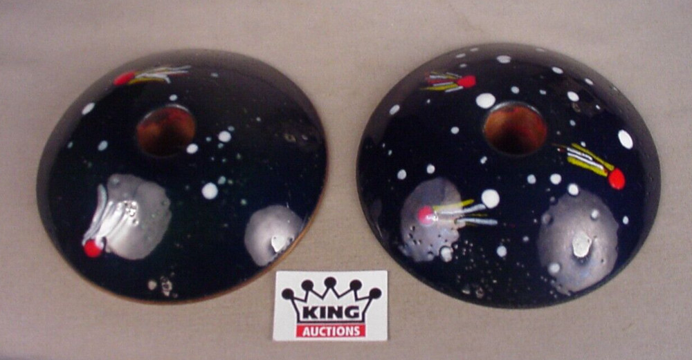 Vintage Copper Candle Holders Enamel Atomic Space Age MCM Comets Asteroids