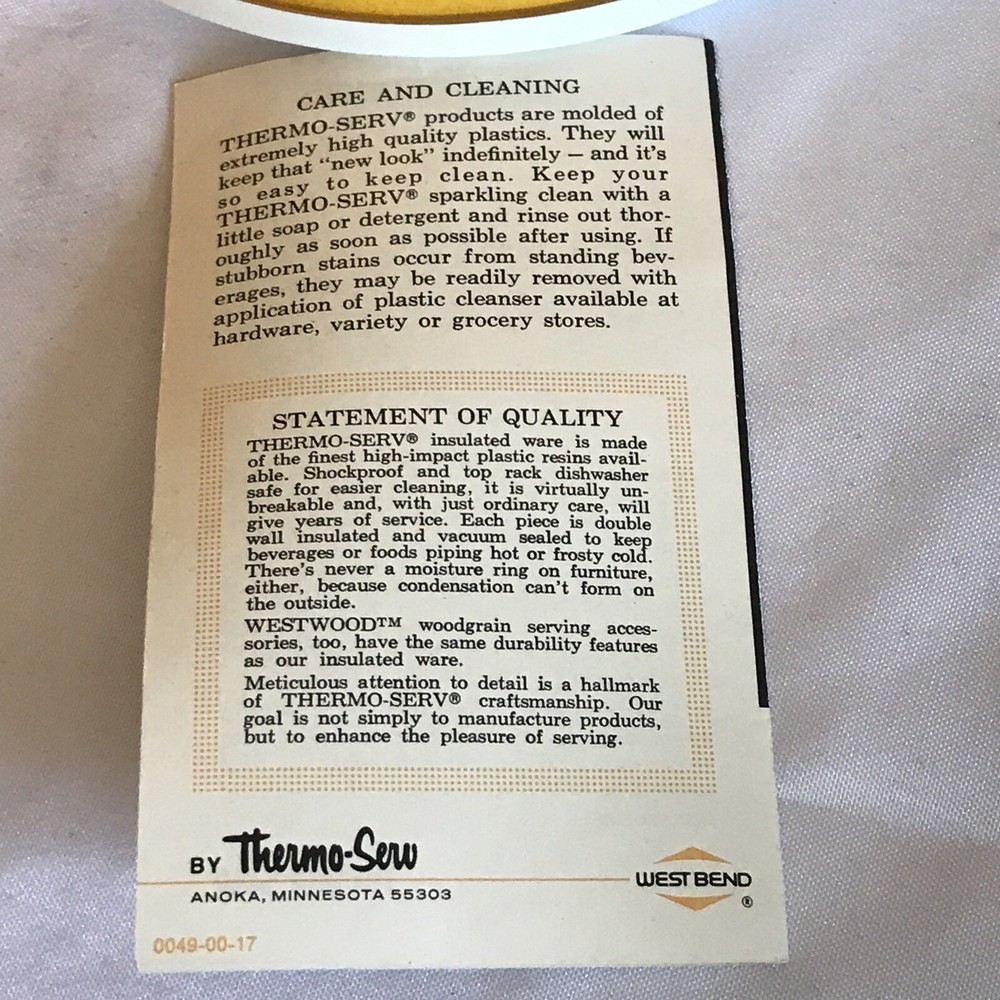 Vtg Thermo-Serv Insulated Beverage Server with instruction booklet