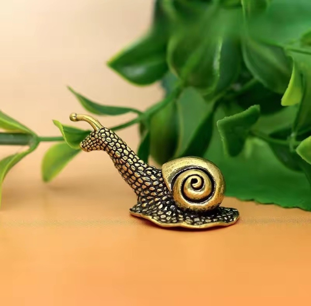 Solid Brass Snail Miniature Desktop Ornament, Heavy and Durable