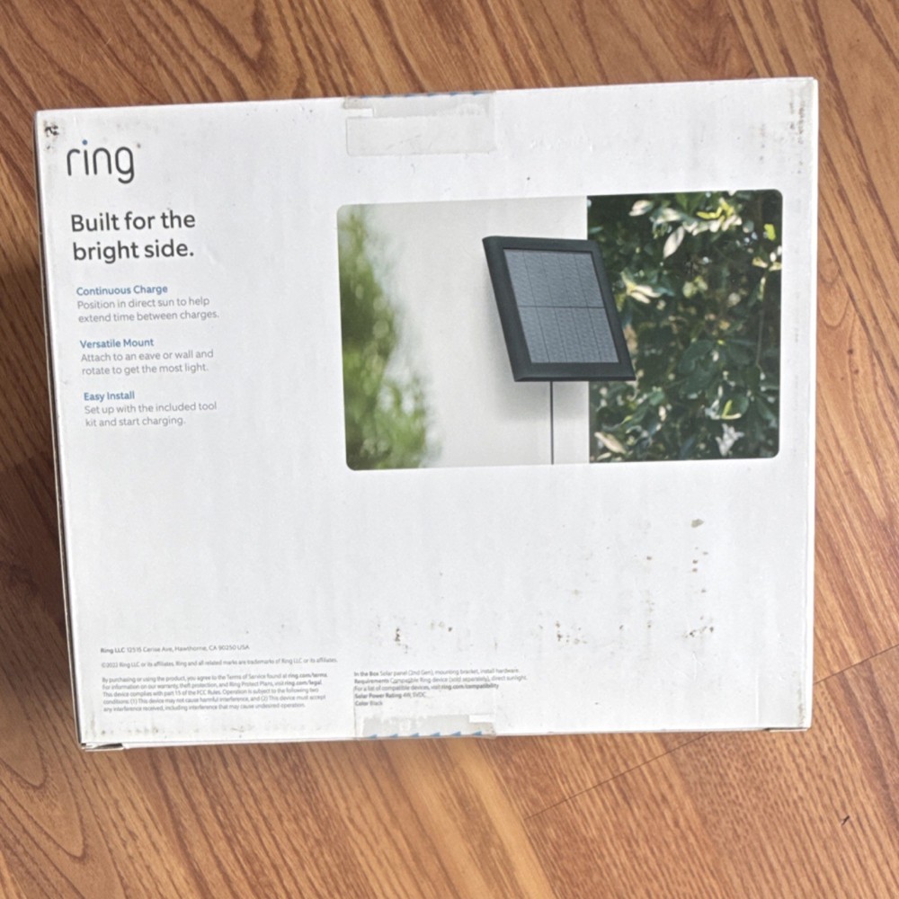 Ring Solar Panel Black Rechargeable Power Versatile Mount for Select Cameras