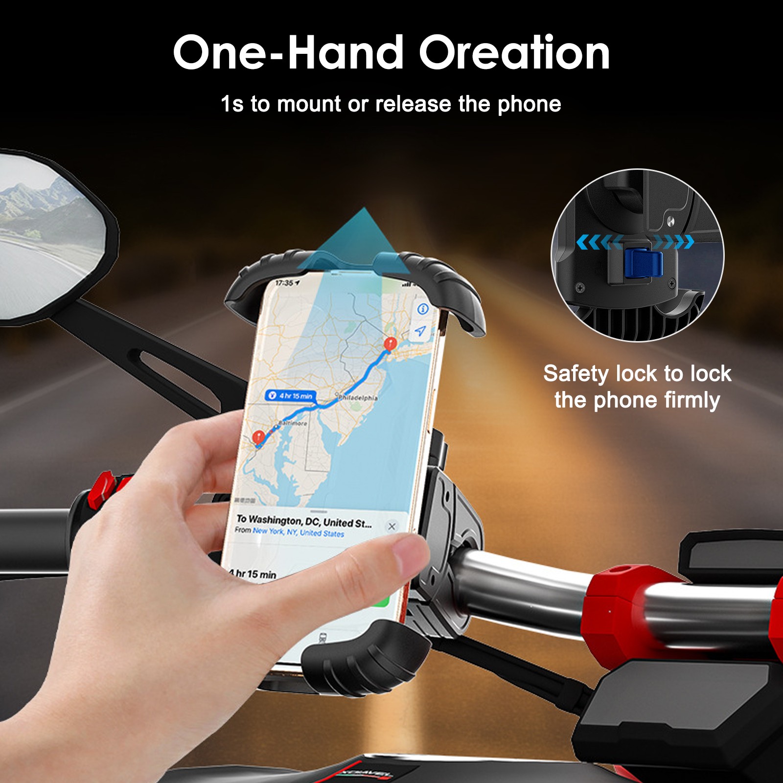 360°Rotation Motorcycle Phone Mount Double Lock Anti-Shake Bike GPS Phone Holder