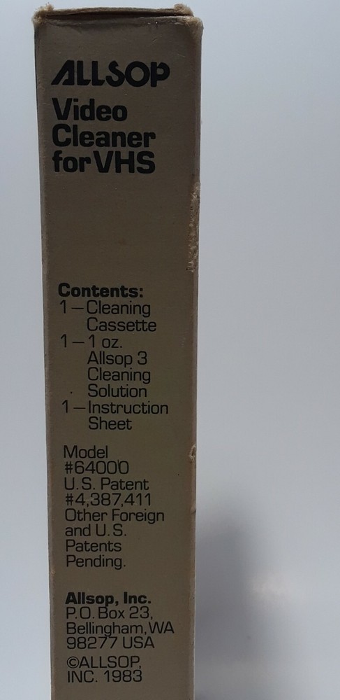 Allsop Video Recorder Cleaner for VHS (1984) w/ empty Solution bottle