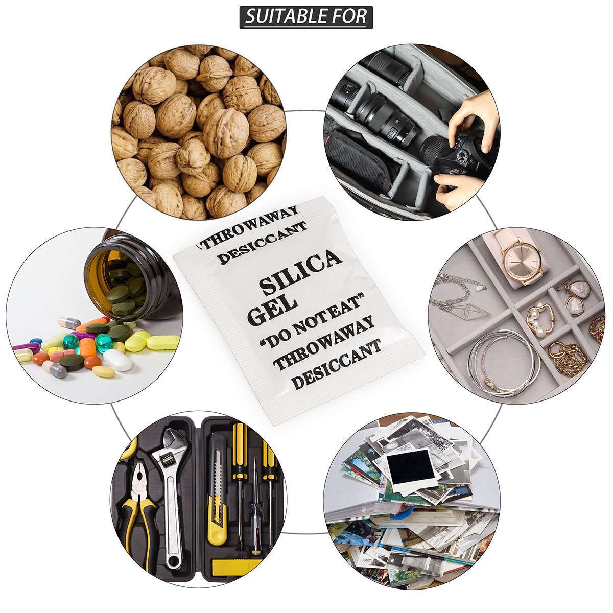 60/100 Packets Grams Silica Gel Desiccant Pack Moisture Absorber Reusable Safe