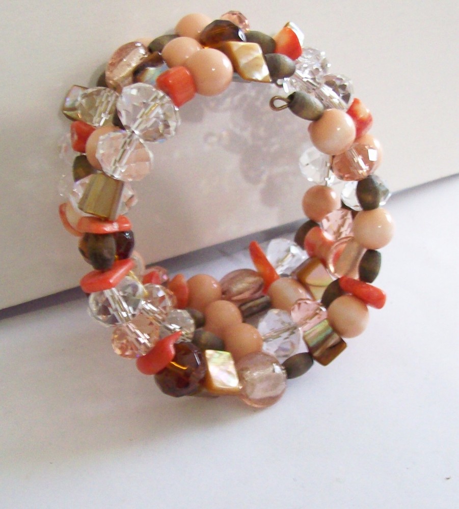 Lovely Peach & Crystal Coil Bracelet