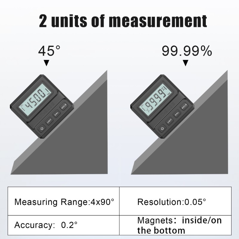 Digital Angles Meter Protractor Inclinometer Level Tool With Data Hold Function