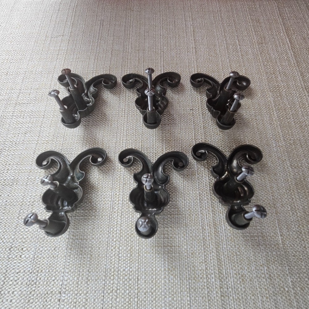 Ornate Drawer Pull Handles Set 6 Antique Bronze Tone Cabinet Hardware Scroll