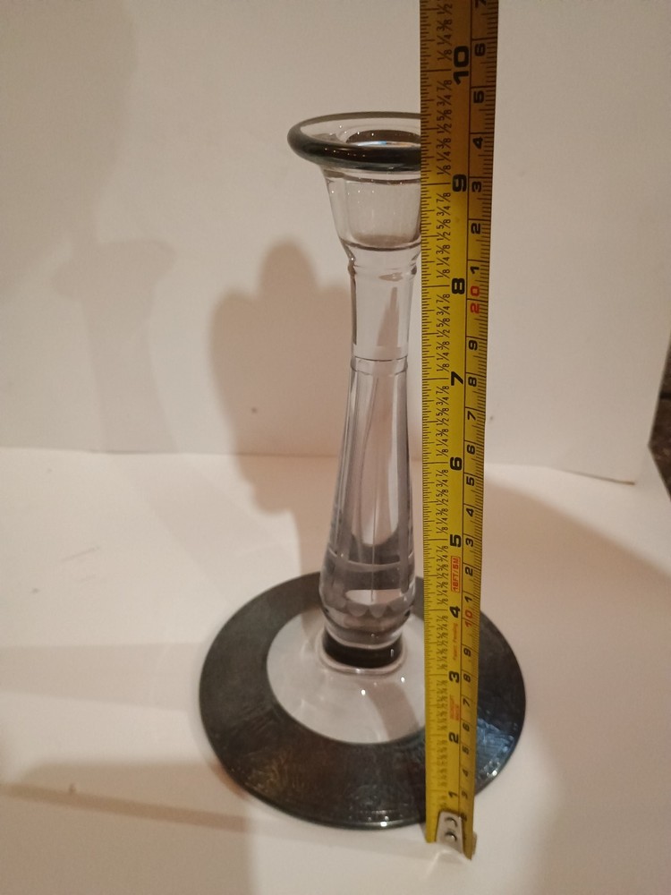 Antique Crystal Candlestick Holder With Silver Overlay - Rare