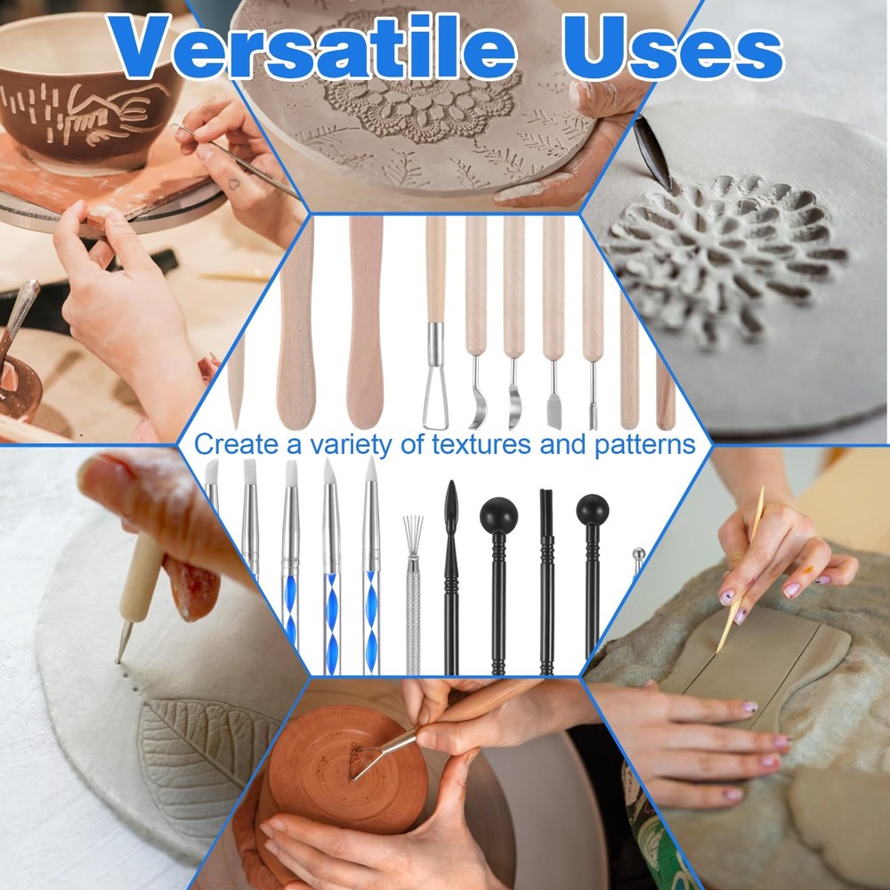 43 Pcs Pottery Tools for Sculpting Double Sided Ceramic Clay multicolor