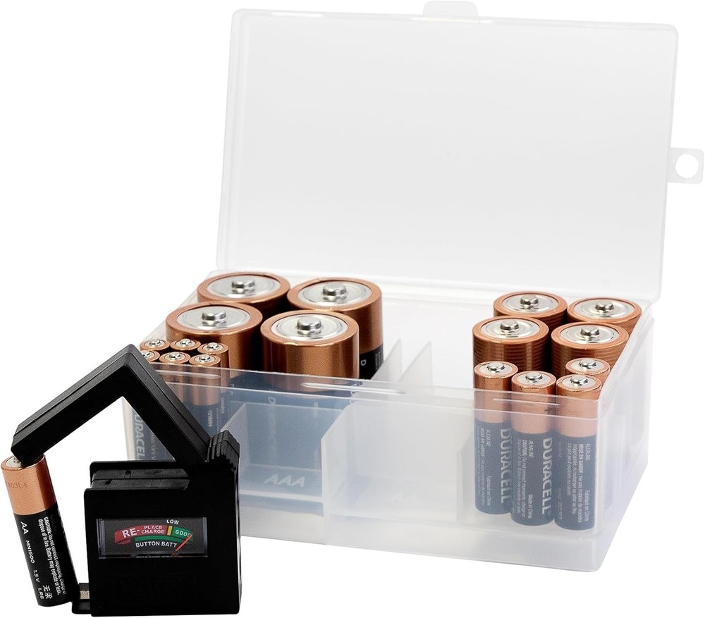 Durable Battery Storage Solution: Organizes 12 AAA, 12 AA, 6 C, 4 D with Tester