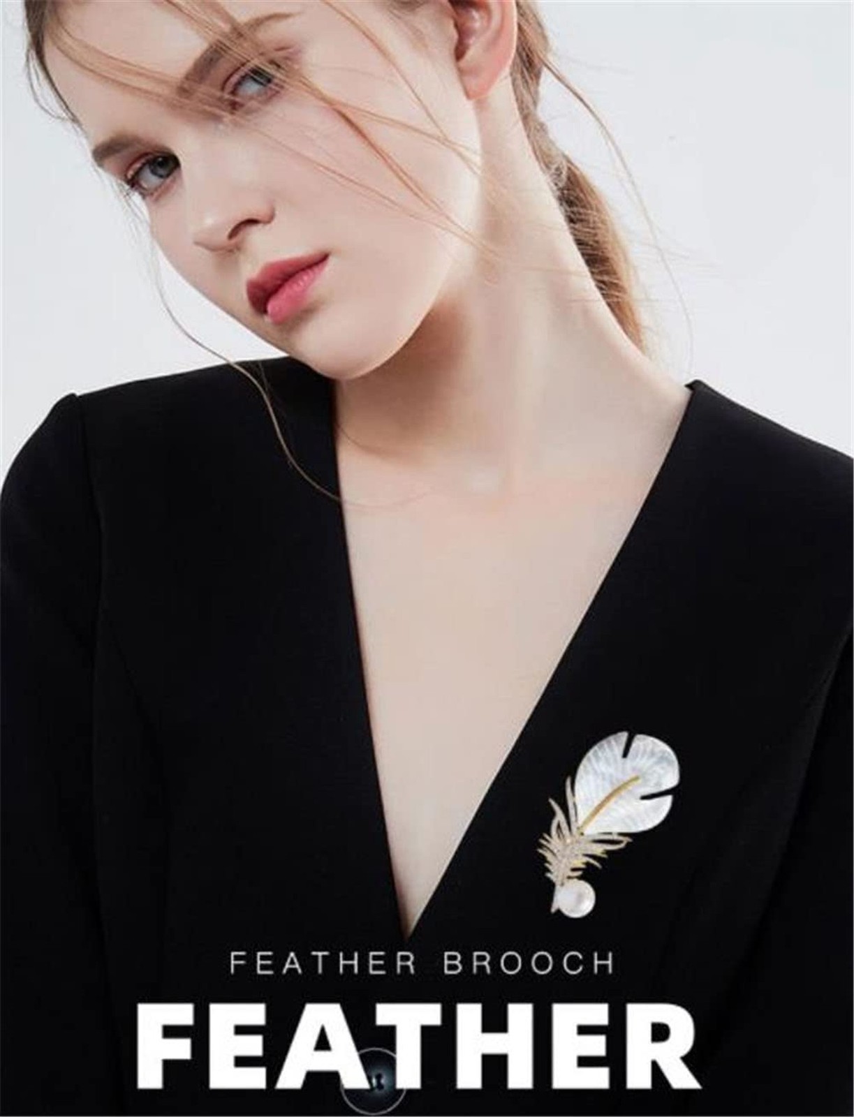 Seashells Rhinestone Pearl Feather Brooch Pin for Women Elegant Fashionable C...