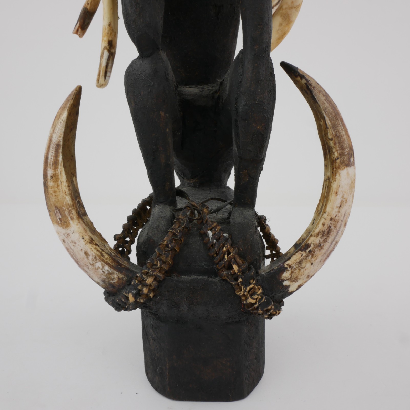 1992 Borneo Dayak Wood Monkey Figure - Real Boar Tusks - Sibu Sarawak