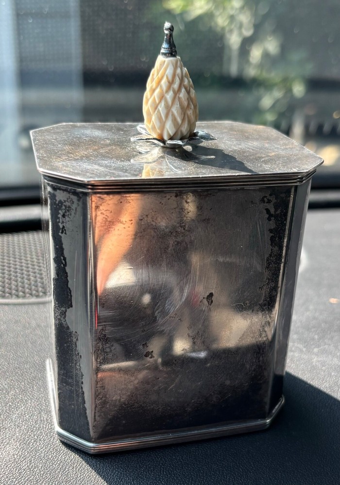 Mid Century  Silver plate Tea Caddy with  pineapple finial