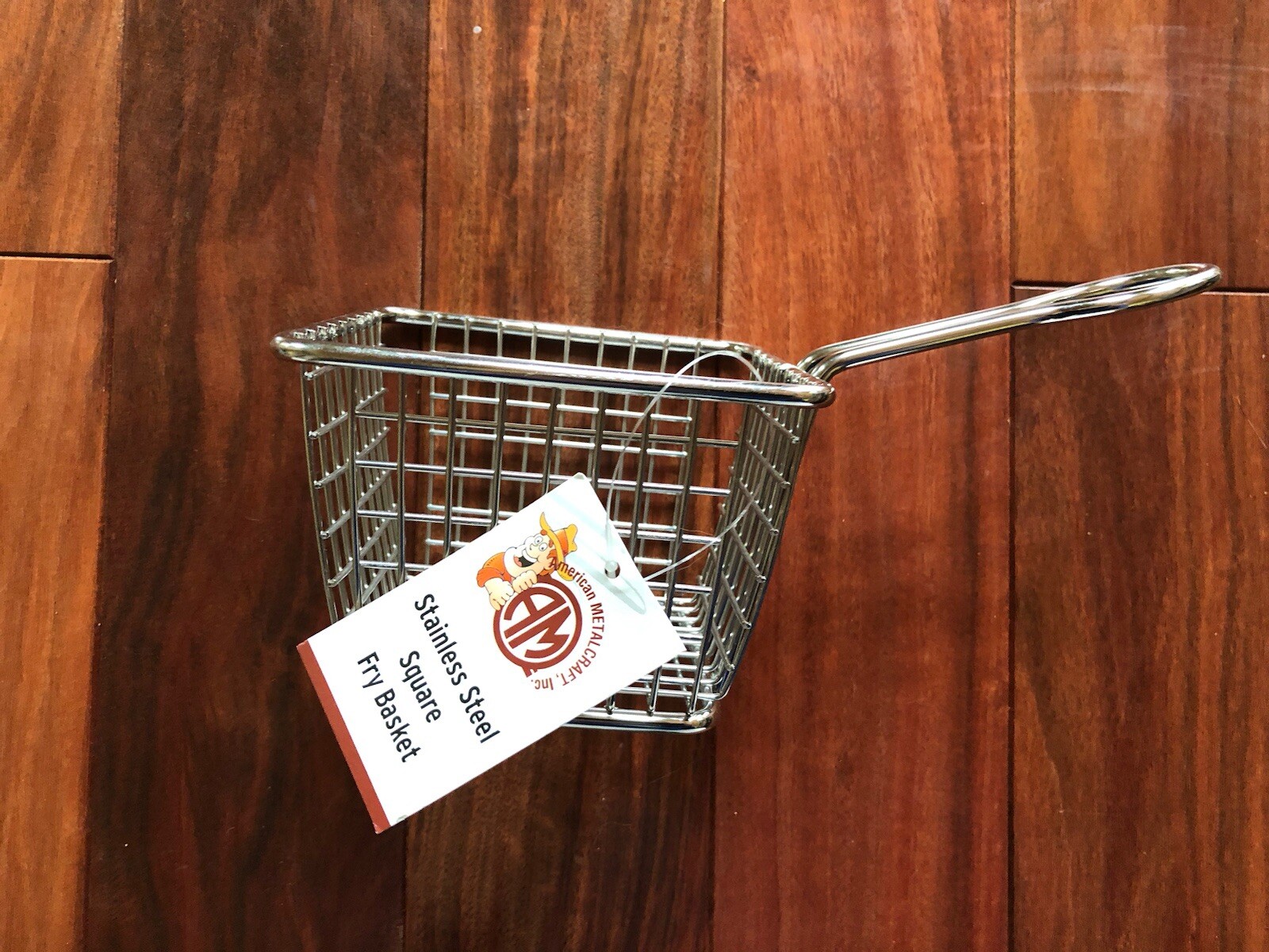 American Metalcraft FRYS443 Stainless Steel Square Fry Basket for serving 4x4x3