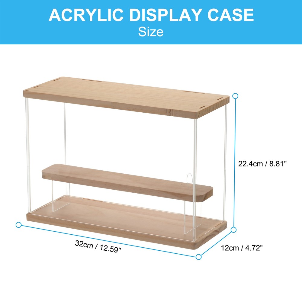 Acrylic Display Case LED Light 2 Tiers Transparent Dustproof Showcase