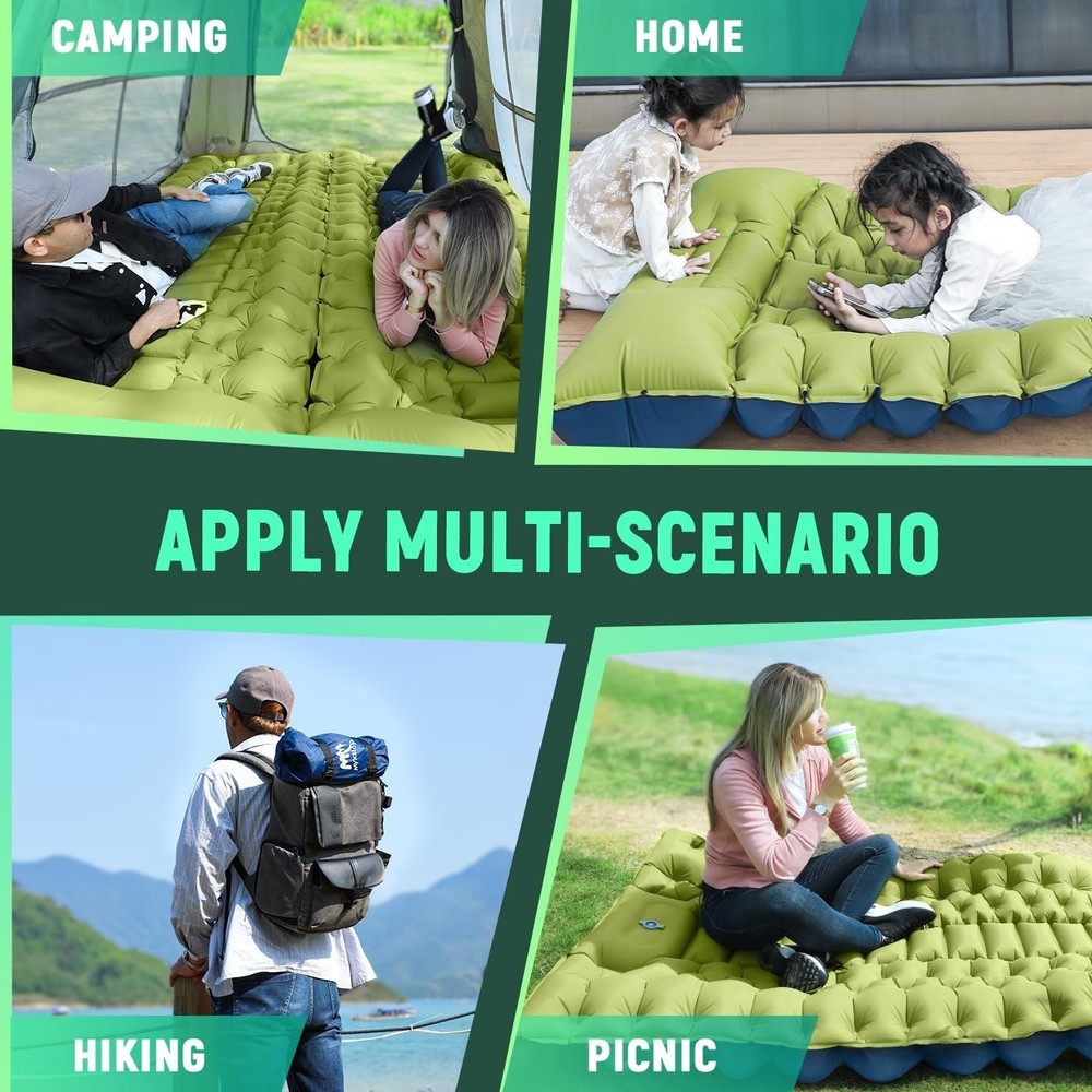 Ultralight Inflatable Sleeping Pad w/ Built-In Foot Pump, Compact & Comfy