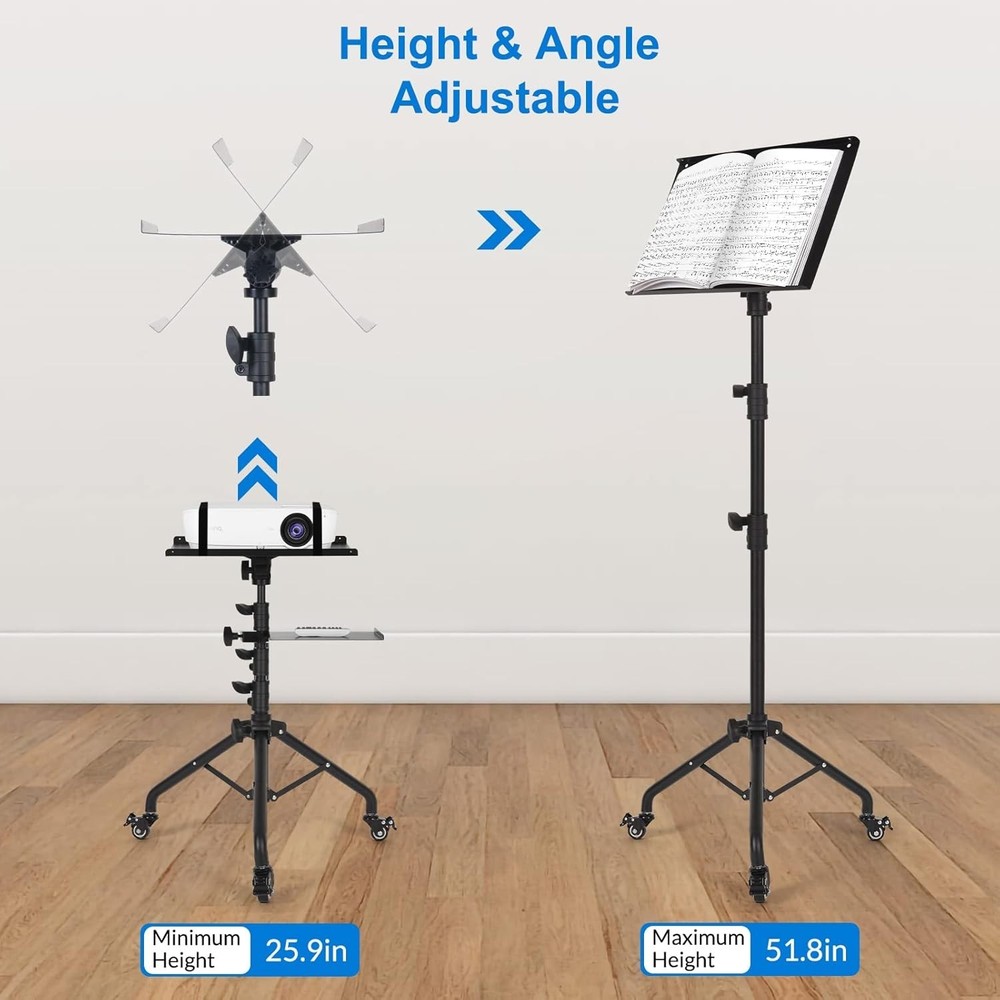 Portable Laptop Stand with Rolling Wheels, Adjustable Height