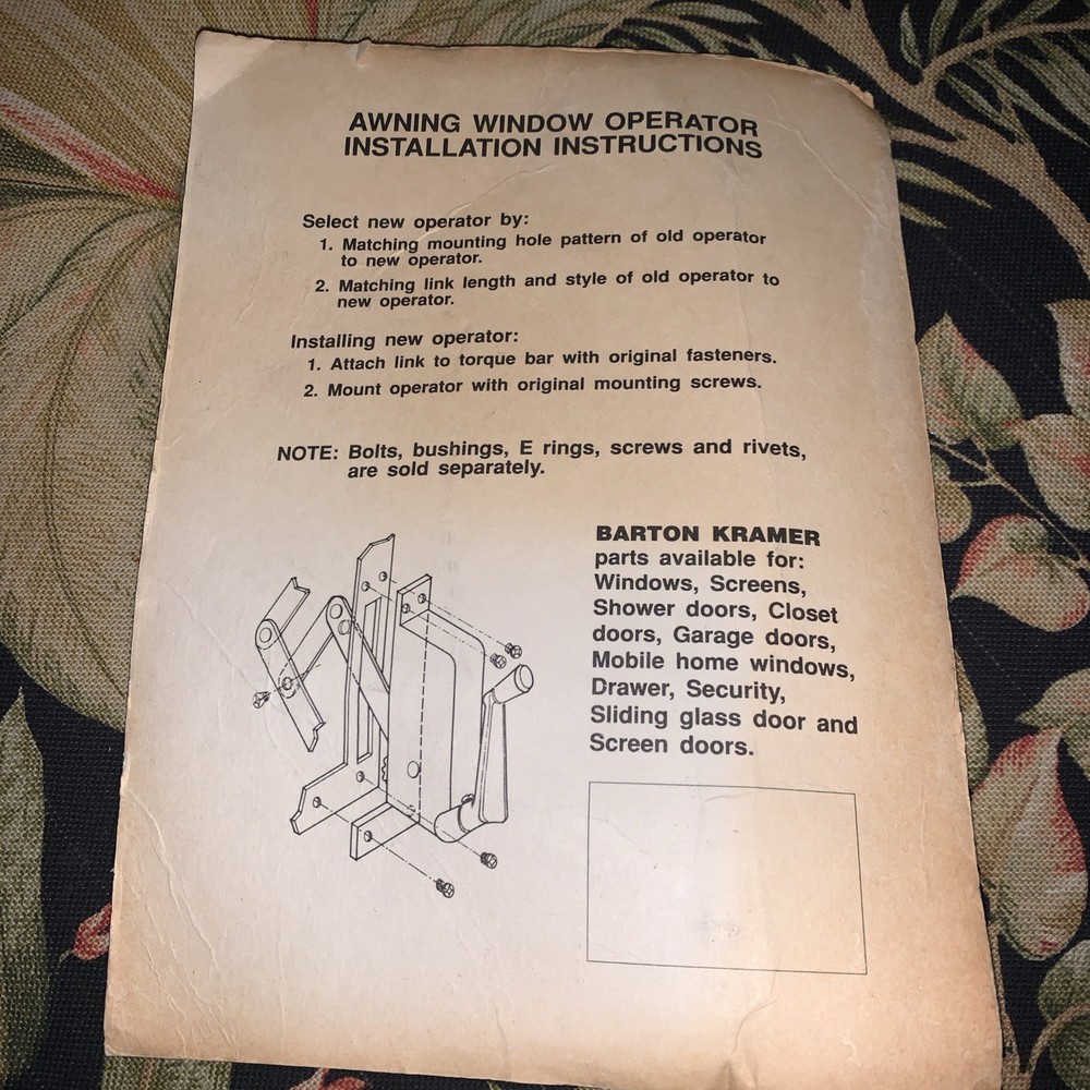 Barton Kramer 234 Aluminum Awning Window Operator