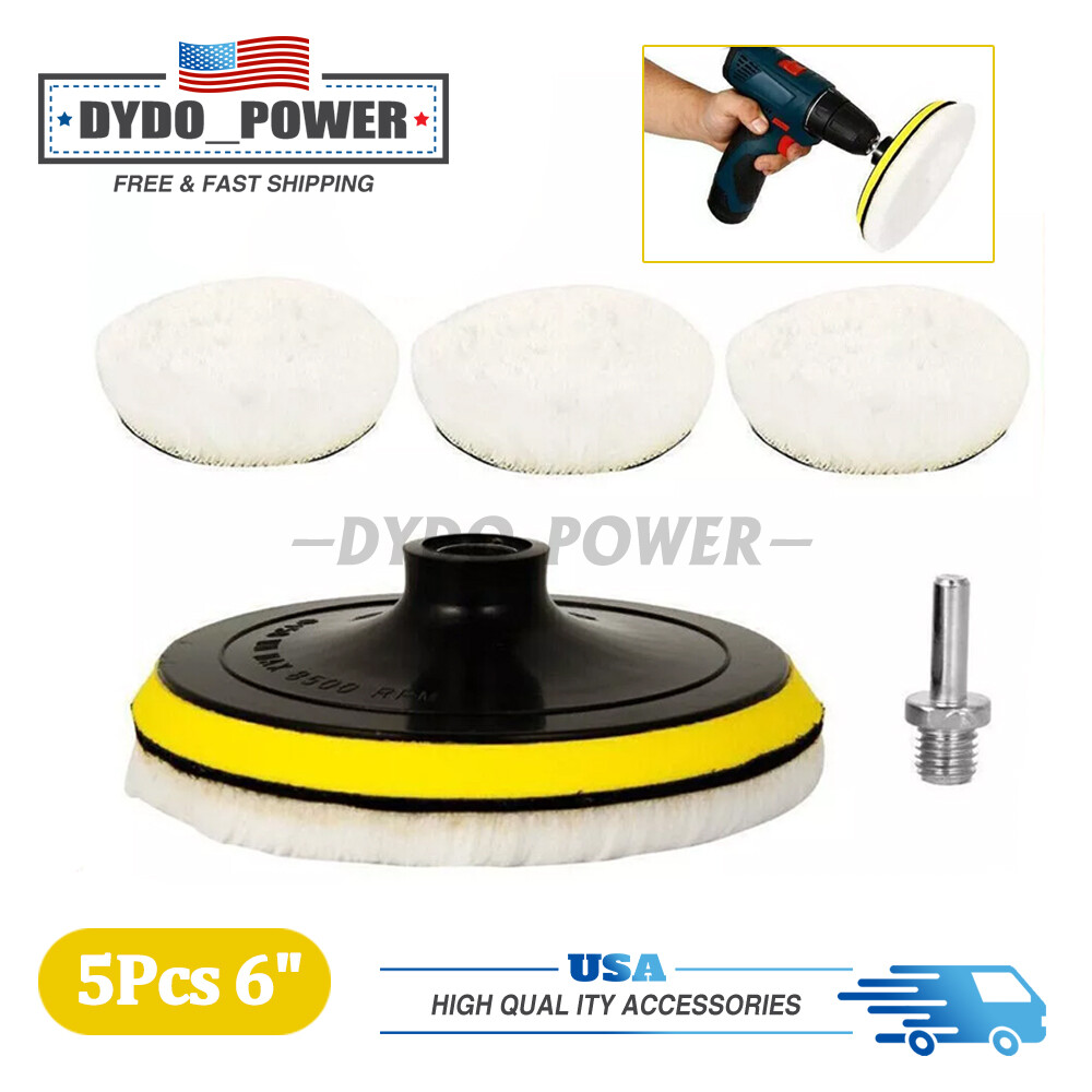 6" Buffing Polishing Pad Wool Wheel Mop Kit For Car Polisher Drill Adapter 5PCS