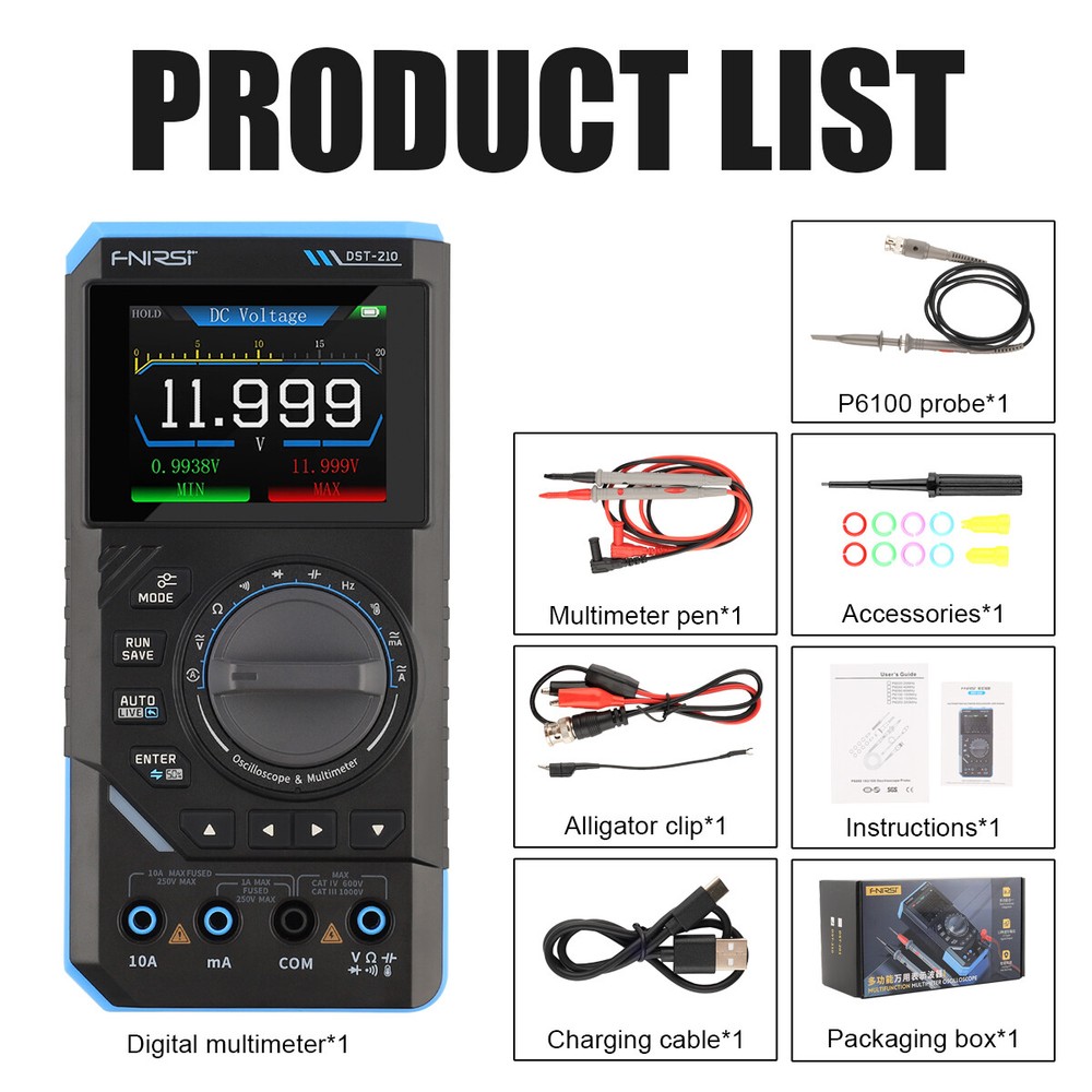 FNIRSI DST210 Handheld Digital Oscilloscope Multimeter+Function Signal Generator