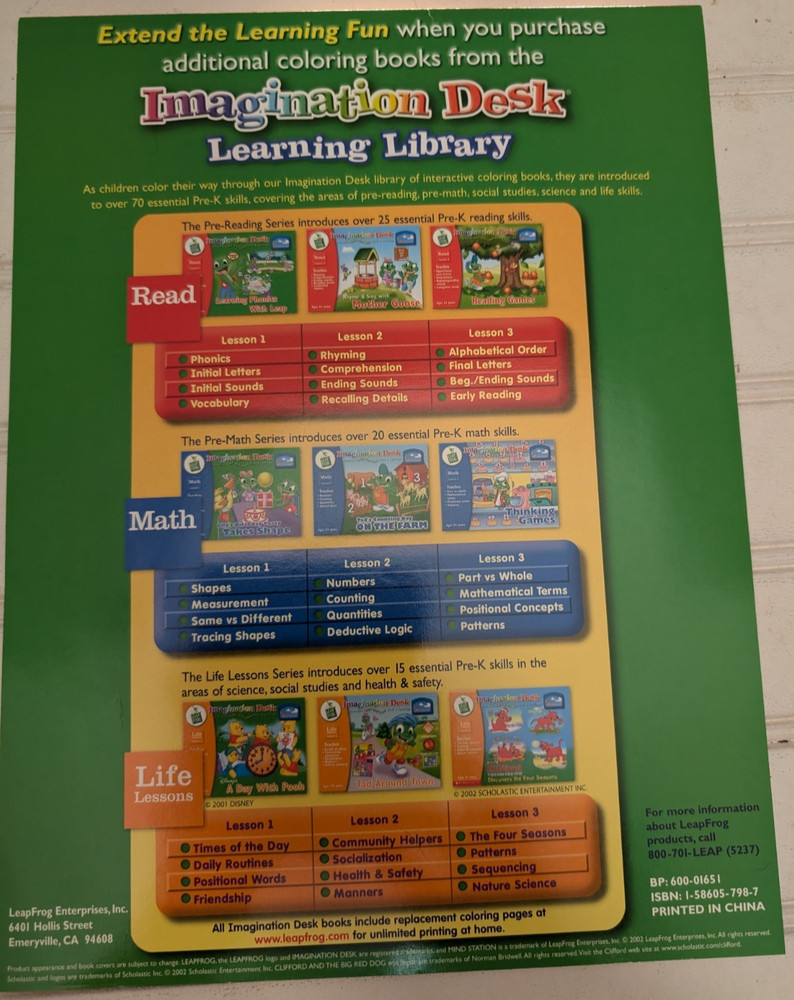 3 Leap Frog Imagination Desk Coloring/Activity Replacement Books ONLY