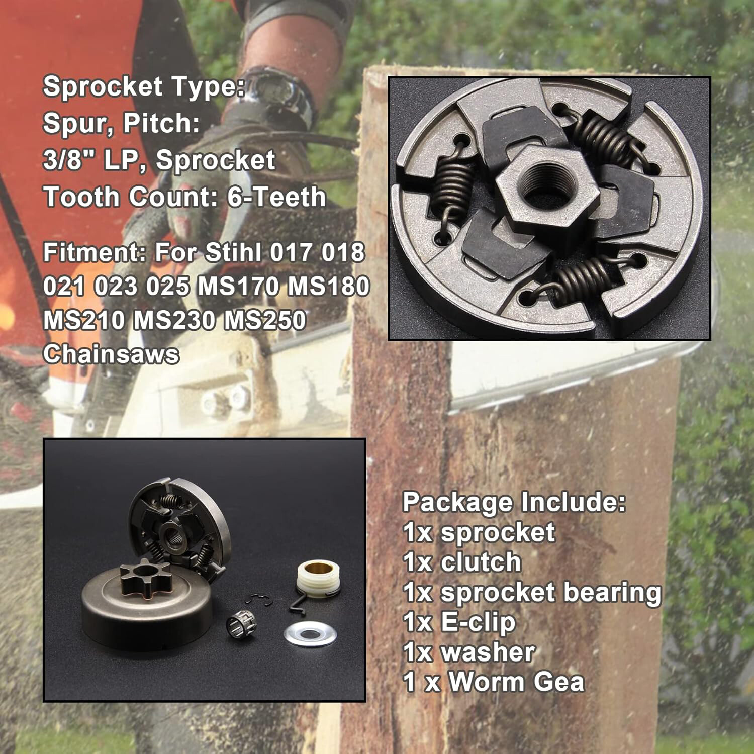 6*/set 3/8" Sprocket Clutch 6Teeth For Stihl 017 018 021 MS170 MS180 MS210 MS230