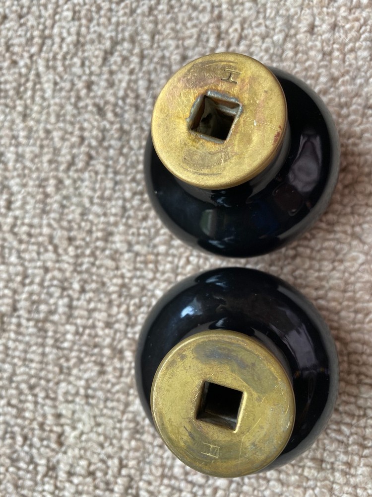 Vintage Black Porcelain Door Knobs x2