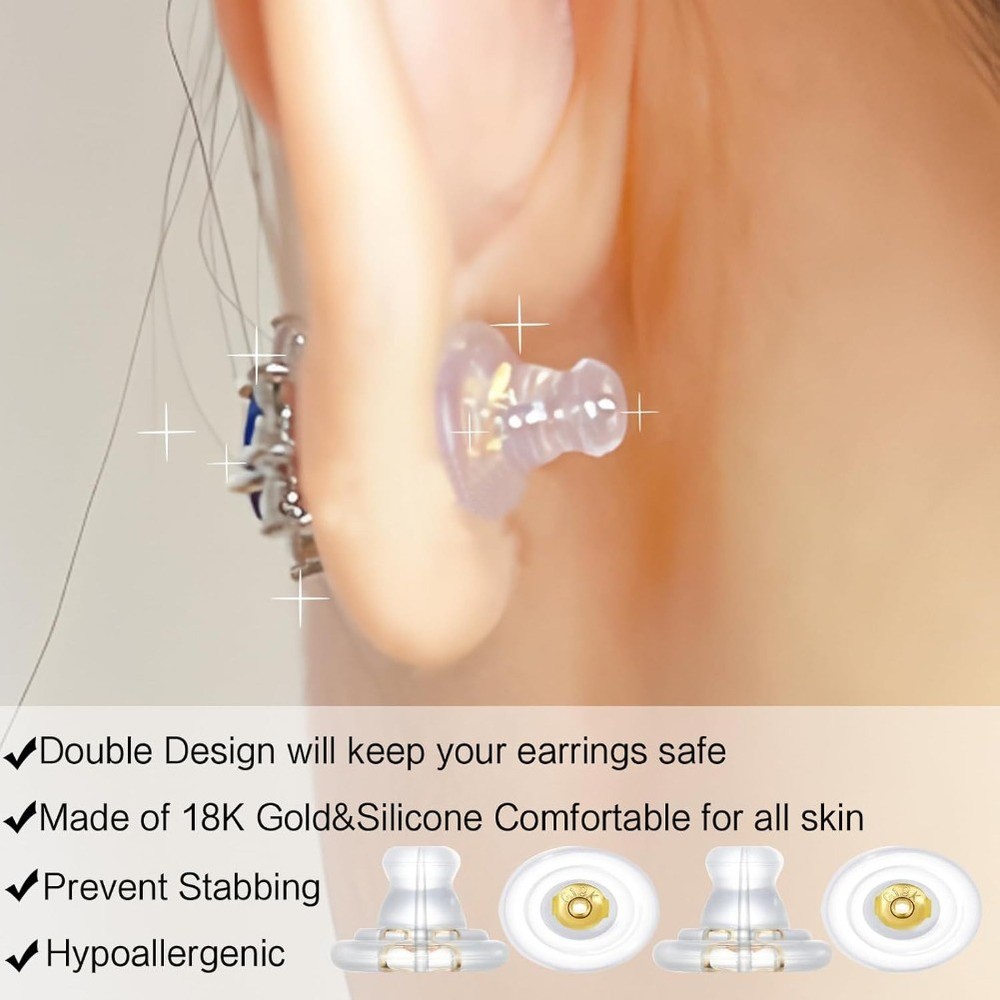 20PCS 18K Gold Earring Backs - Secure Lock for Studs/Droopy Ears, Hypoallergenic