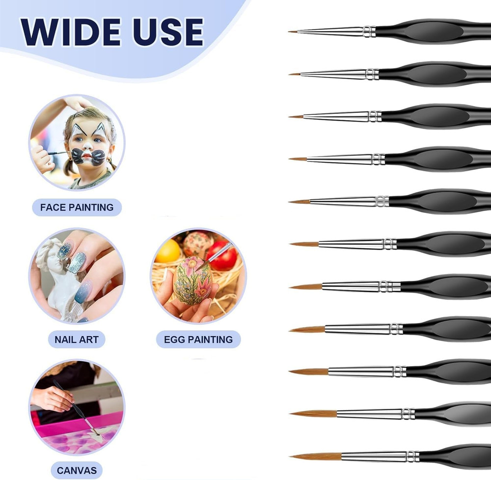 Detailing Paint Brush, 11 Pcs Miniature Paint Brushes with Triangular Handles, A