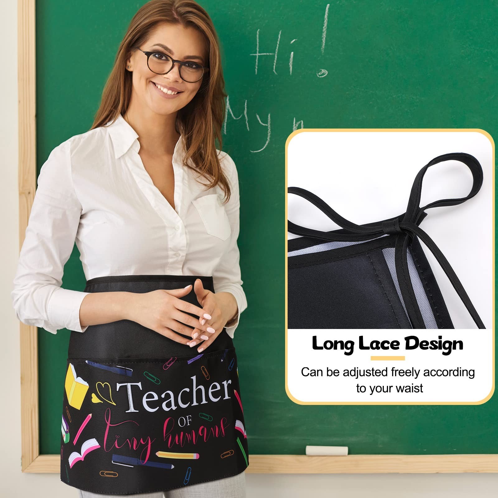Handepo 4 Pieces Waist Apron for Teachers with 3 Pockets Back to School Half ...
