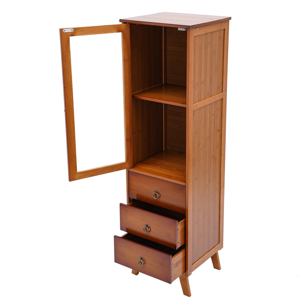 Kitchen Bamboo Storage Cabinet Large Capacity Storage Cupboard Durable Cabinet