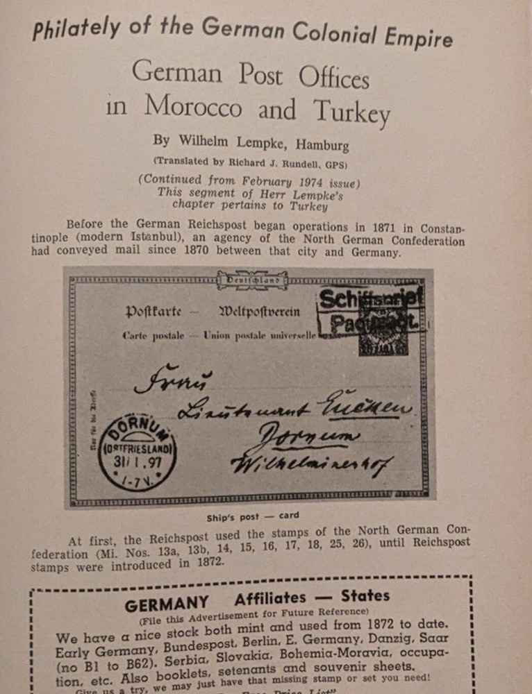 German Postal Specialist May 1974 UV Federal Post Office On Pikes Command