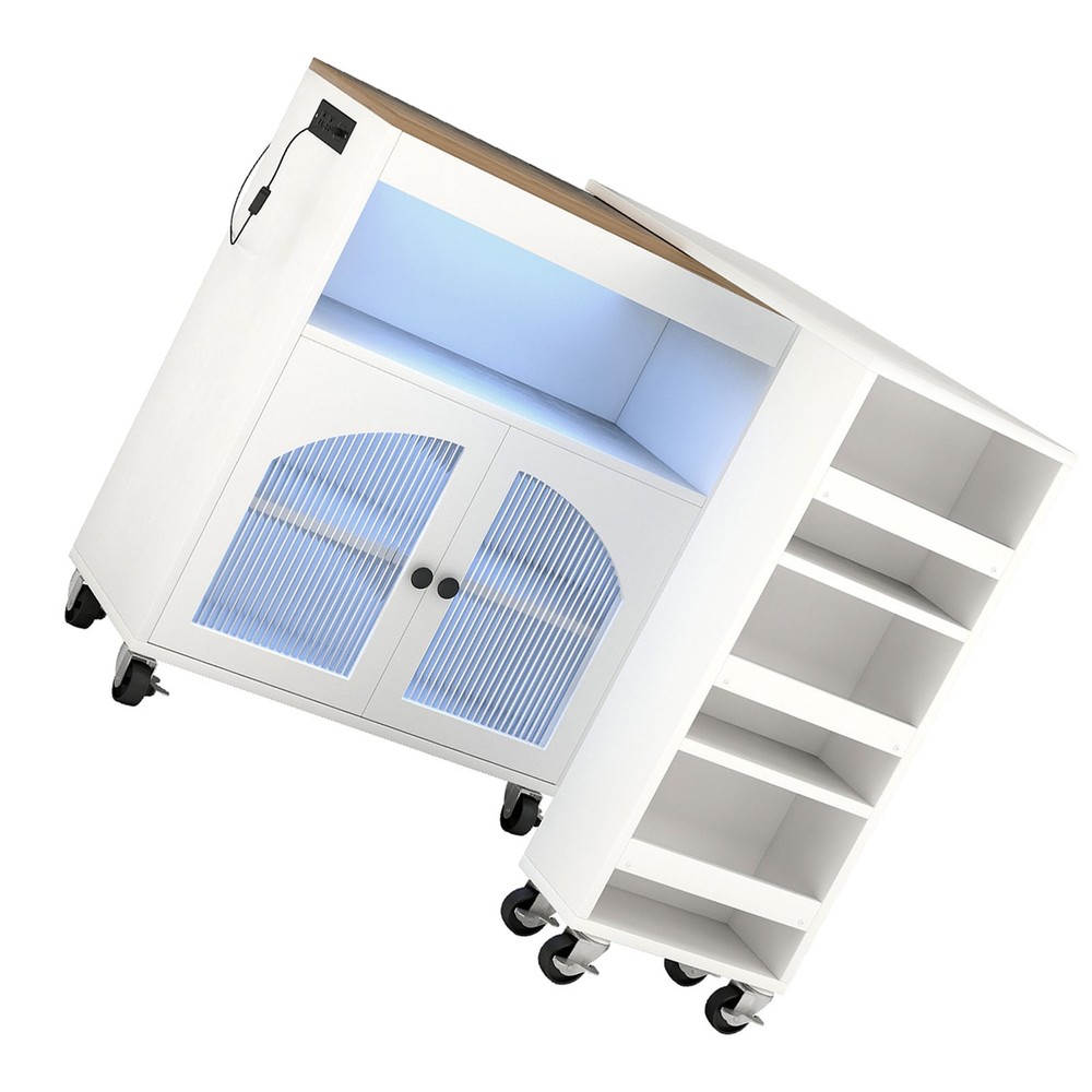 Rolling Kitchen Island Table With LED Light Power Outlets For Kitchen YHDX