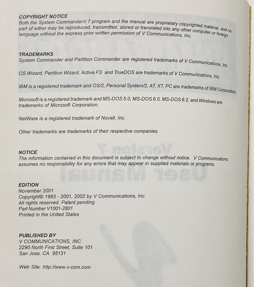 System Commander Version 7 User Manual VCOM Partitioning Guide Windows Linux PB