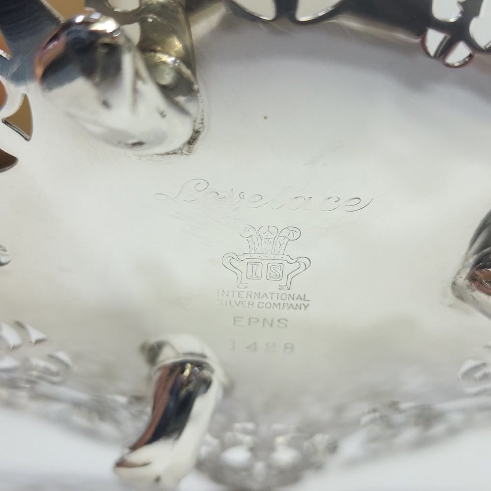 Vintage Lovelace Silver Plate Reticulated Candy Dish Ruffled Edges, Footed