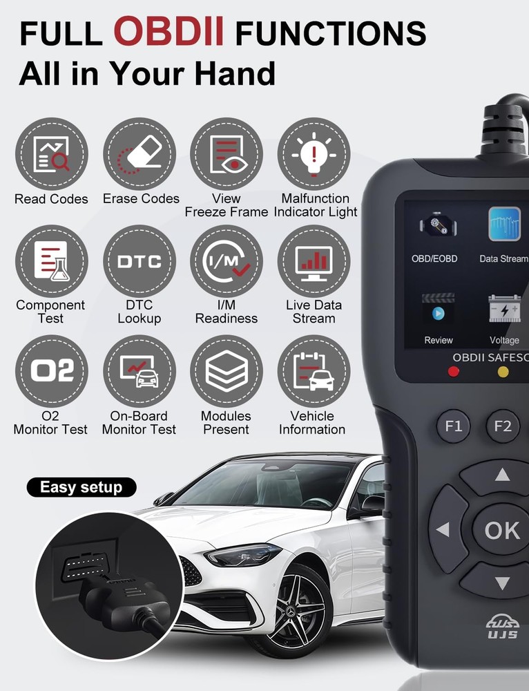 UJS 2026 Enhanced Universal OBD2 Scanner, Check Engine Code Reader - Black
